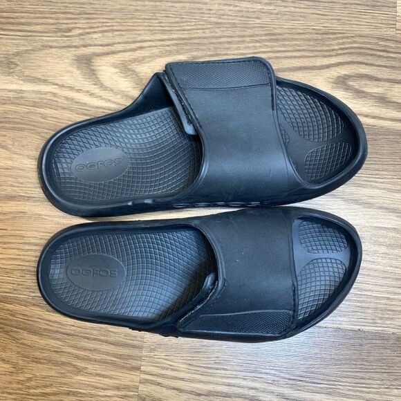 OOFOS OOahh Mens 12 W 14 Sport Flex Sandal Slide Black Strap Adjustable Unisex - Picture 10 of 10